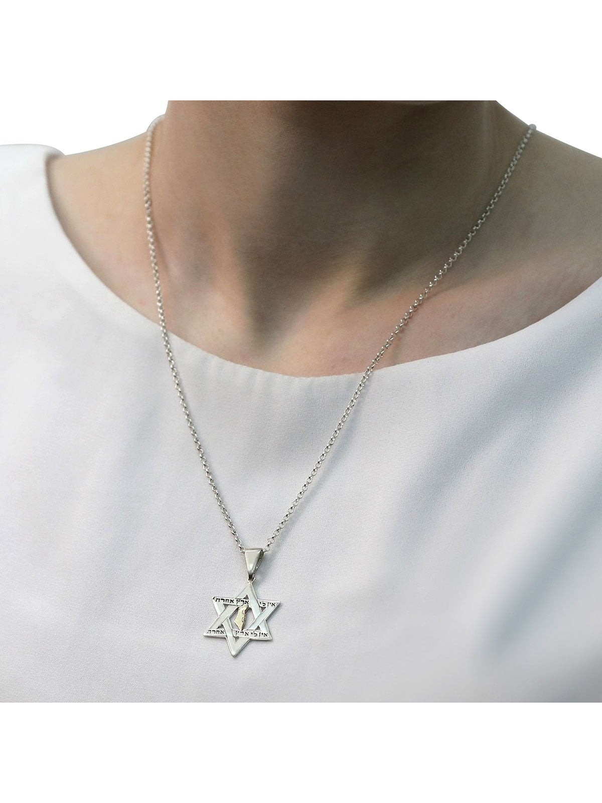 No Other Land: Silver and Gold Star of David Pendant Necklace for Men